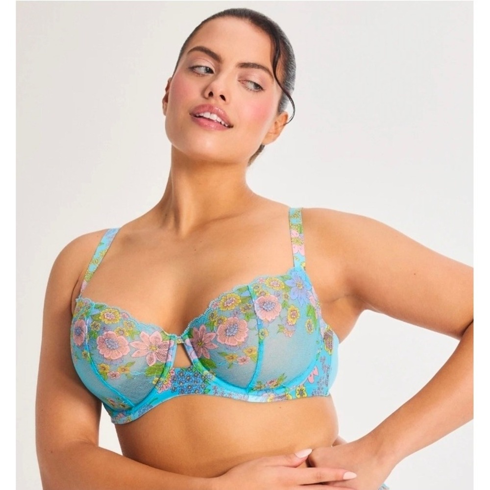Fenty Savage by Rihanna Blue Floral Mesh Demi Bra 32D